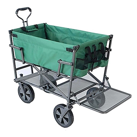 MAC Sports Double Decker Wagon: Collapsible Outdoor Utility Garden Cart, Green