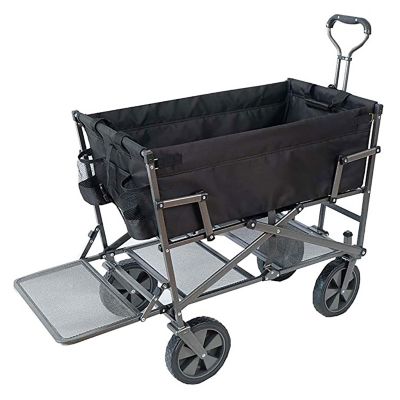 MAC Sports Double Decker Wagon: Collapsible Outdoor Utility Garden Cart, Black