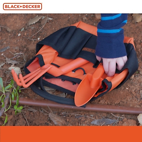 Black & Decker Four Piece Gardening Hand Toolset for Kids Garden Tool Bag That Holds Plastic Hand Tools