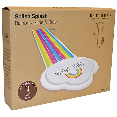 Rae Dunn Splish Splash Rainbow Slide & Ride -16 ft. Water Slide Sprinkler, Coconut Float, 38028B