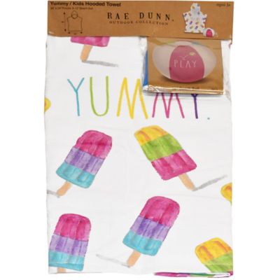 Rae Dunn Yummy Kids Hooded Towel & 12 in. Beach Ball - Popsicle 48 in. x 24 in. Poncho