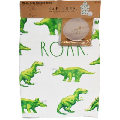 Rae Dunn Roar Kids Hooded Towel & 12 in. Beach Ball - Dinosaur 48 in. x 24 in. Poncho