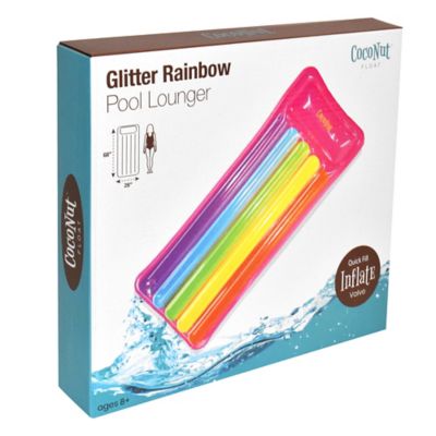 Image showing  Float: Glitter Rainbow Pool Lounge - 68 in. x 28 in.Inflatable Water Raft, Anti-Leak, 30045