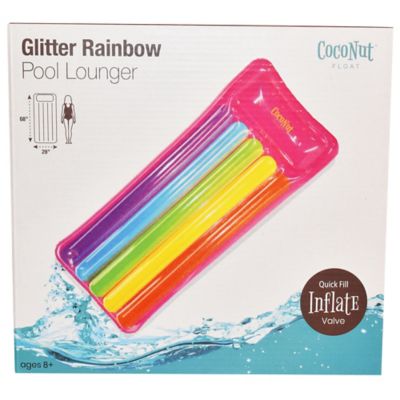 Image showing  Float: Glitter Rainbow Pool Lounge - 68 in. x 28 in.Inflatable Water Raft, Anti-Leak, 30045