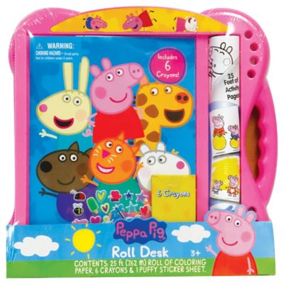 peppa pig roll desk activity set - includes 25' of coloring paper, for kids ages 3+