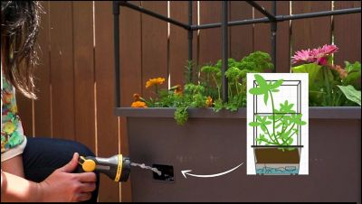 Image showing  Patio Ideas - 15.75 in. x 23.5 in. x 63 in. Self-Watering Elevated Planter with Trellis Frame and Greenhouse Cover