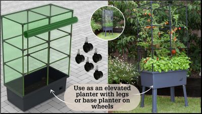 Image showing  Patio Ideas - 15.75 in. x 23.5 in. x 63 in. Self-Watering Elevated Planter with Trellis Frame and Greenhouse Cover