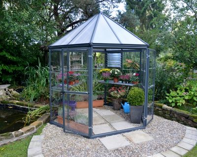 Image showing  7 ft. L x 8 ft. W Gray Oasis Hex Greenhouse