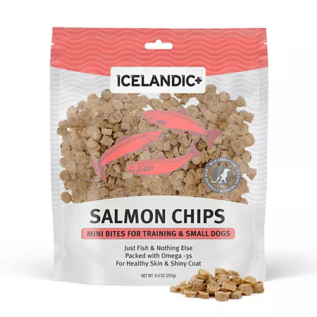 Icelandic Salmon Flavor Mini Fish Chips + Dog Treats 9 oz. Dog Biscuits & Cookies