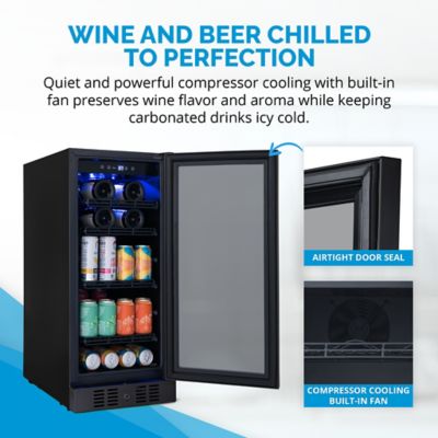 Image showing  Stainless Steel Wine & Beverage Refrigerator, Reversible Shelves, Double-Layer Glass Door, 80 Can/33 Bottles, NWB060BS00