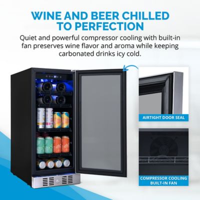 Image showing  Stainless Steel Wine & Beverage Refrigerator, Reversible Shelves, Double-Layer Glass Door, 80 Can/33 Bottles, NWB060SS00