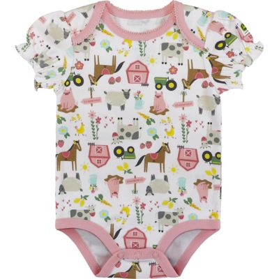 John Deere Baby Girls' Farm Scene Short-Sleeve Bodysuit