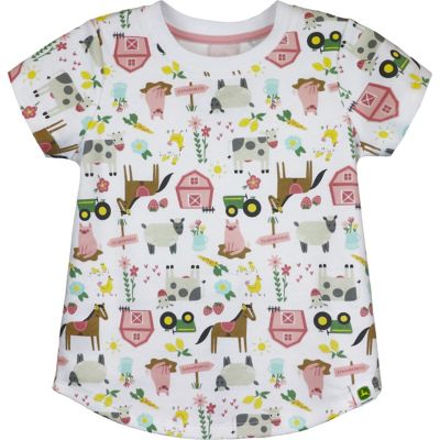 John Deere Toddler Girls' Farm Scene Crew Neck Short-Sleeve T-Shirt