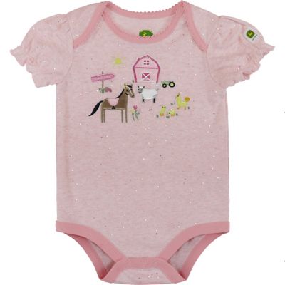 John Deere Infant Girl's Short Sleeve Bodysuit Farm Scene