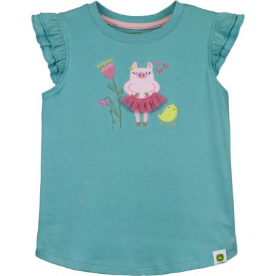 John Deere Toddler Girl's Piggy Short Flutter Sleeve Tee