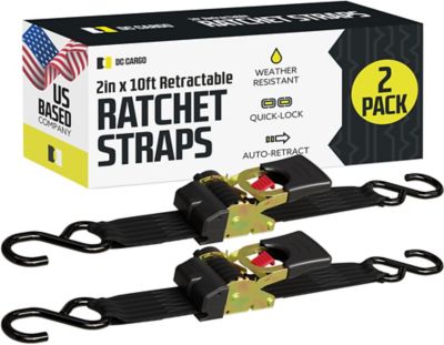 DC Cargo 2 in. x 10 in. 1,100 lb. Capacity Auto-Retract Ratchet Straps with S-Hooks, 2-Pack