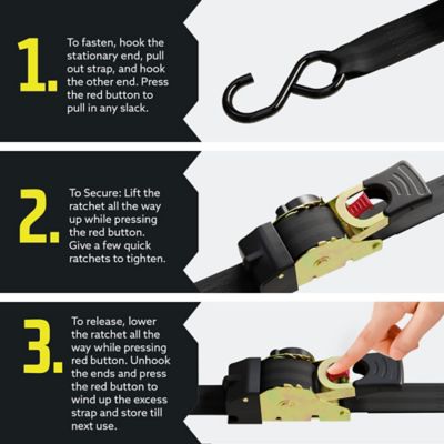 Image showing  1 in. x10 in. 400 lb. Capacity Auto-Retract Ratchet Straps with S-Hooks, Integrated Soft Loop, 2-Pack