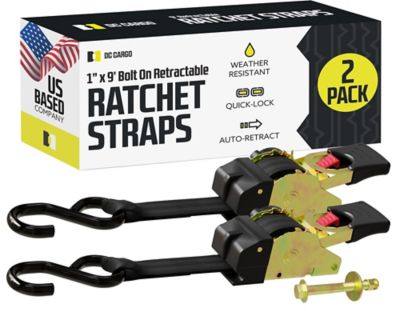 DC Cargo 1 in. x 9 in. 400 lb. Capacity Bolt-On Auto-Retract Ratchet Straps with S-Hook, 2-Pack