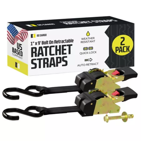 DC Cargo 1 in x 9 in 400 lb Capacity Bolted Self-Retracting Ratchet Straps with S-Hook 2-Pack Tie Down Anchors