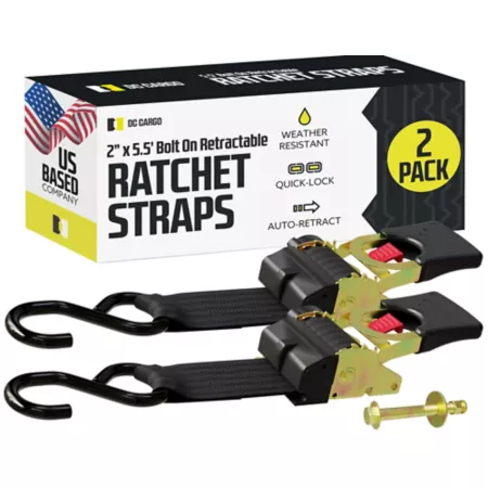 DC Cargo 2 in x 5.5 in 1 333 lb capacity Bolted Self-Retracting Ratchet Straps with S-Hook 2-Pack Tie Down Anchors