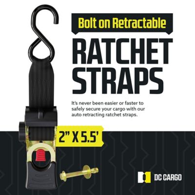 Image showing  2 in. x 5.5 in. 1,333 lb. Capacity Bolt-On Auto-Retract Ratchet Straps with S-Hook, 2-Pack