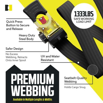 Image showing  2 in. x 5.5 in. 1,333 lb. Capacity Bolt-On Auto-Retract Ratchet Straps with S-Hook, 2-Pack