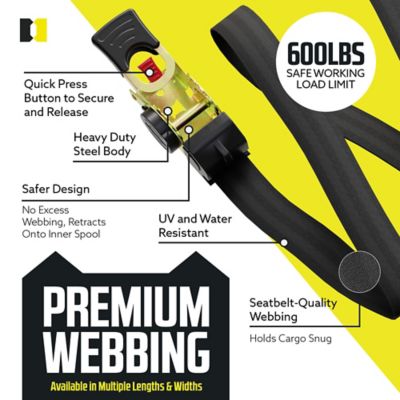 Image showing  1 in. x 6 ft. Bolt-On Auto-Retract Ratchet Strap with S-Hook, 2-Pack