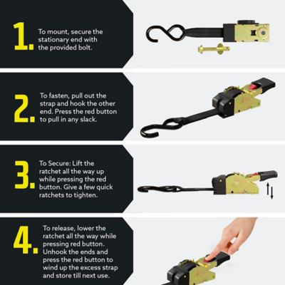 Image showing  1 in. x 6 ft. Bolt-On Auto-Retract Ratchet Strap with S-Hook, 2-Pack