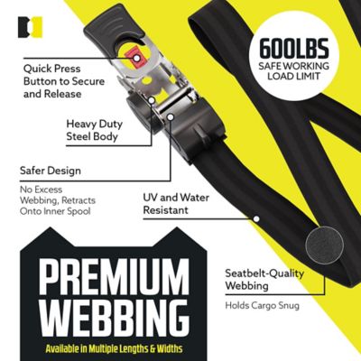 Image showing  1 in. x 6 in. 500 lb. Capacity Bolt-On Auto-Retract Ratchet Straps with S-Hook, Stainless Steel, 2-Pack