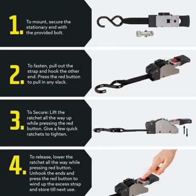 Image showing  1 in. x 6 in. 500 lb. Capacity Bolt-On Auto-Retract Ratchet Straps with S-Hook, Stainless Steel, 2-Pack