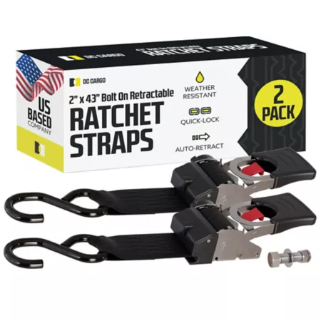 DC Cargo 2 in x 43 in 600 lb Capacity Bolted Self-Retracting Ratchet Straps with S-Hook Stainless Steel 2-Pack Tie Down Anchors