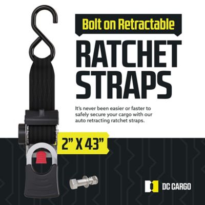 Image showing  2 in. x 43 in. 600 lb. Capacity Bolt-On Auto-Retract Ratchet Straps with S-Hook, Stainless Steel, 2-Pack