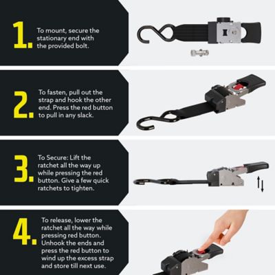 Image showing  2 in. x 43 in. 600 lb. Capacity Bolt-On Auto-Retract Ratchet Straps with S-Hook, Stainless Steel, 2-Pack