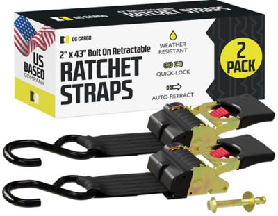 DC Cargo Bolt-On Auto-Retract Ratchet Strap with S-Hook, 2"x43", 2-pack