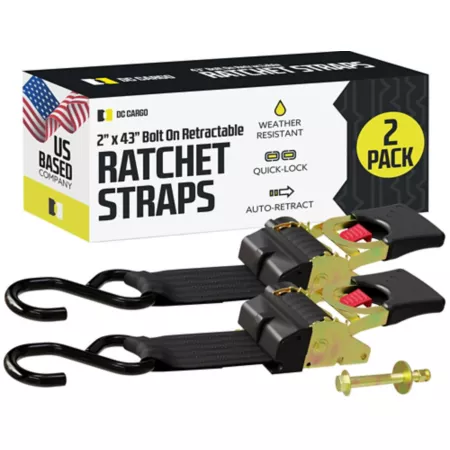 DC Cargo 2 in x 43 in 1 100 lb capacity Bolted Self-Retracting Ratchet Straps with S-Hook 2-Pack Tie Down Anchors