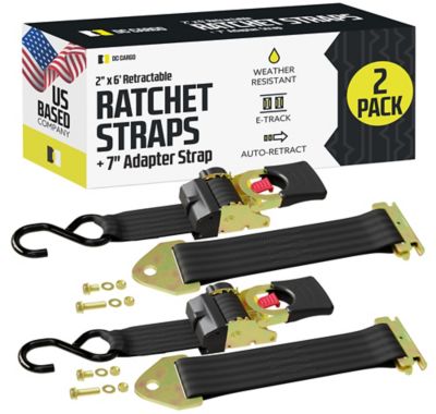 DC Cargo Bolt-On Auto-Retract Ratchet Strap with E-Track Adapter, 2"x6', 2-pack