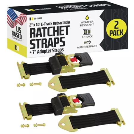 DC Cargo 2 in x 10 in 1 000 lb Capacity Bolted Self-Retracting Ratchet Straps with E-Track Adapter 2-Pack Tie Down Anchors