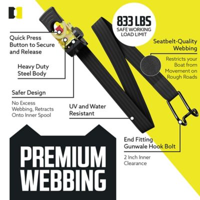 Image showing  Bolt-On Auto-Retract Ratchet Strap with Gunwale Hook, 2"x38", 2-pack