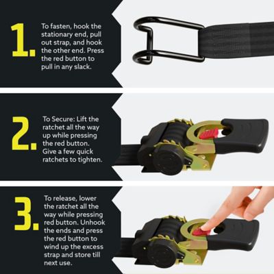 Image showing  Bolt-On Auto-Retract Ratchet Strap with Gunwale Hook, 2"x38", 2-pack