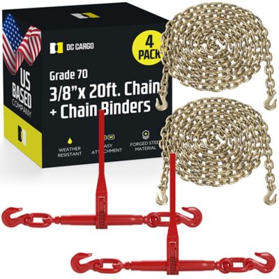 DC Cargo Grade 70 Transport Chain & Ratchet Binder Kit, 20', 3/8", 2-pack