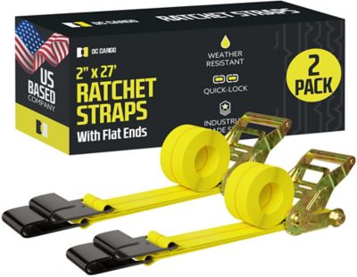 DC Cargo Flatbed Ratchet Straps with Flat Hooks, 2"x27', 2-pack