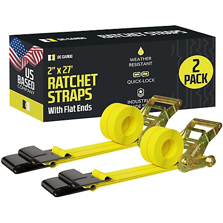 DC Cargo Flatbed Ratchet Straps with Flat Hooks, 2"x27', 2-pack