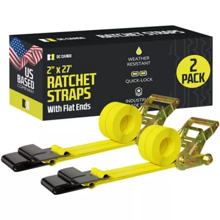 DC Cargo 2 in x 27 ft 3 335 lb Capacity Flat Ratchet Straps with Flat Hooks 2-Pack Tie Down Anchors