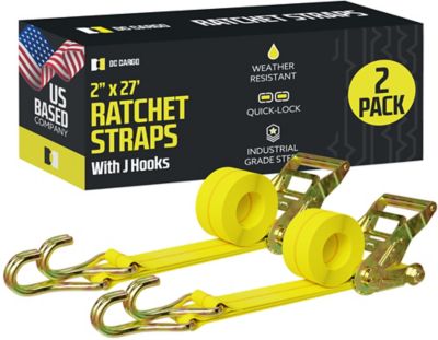 DC Cargo Flatbed Ratchet Strap with Double J Hooks, 2"x27', 2-pack