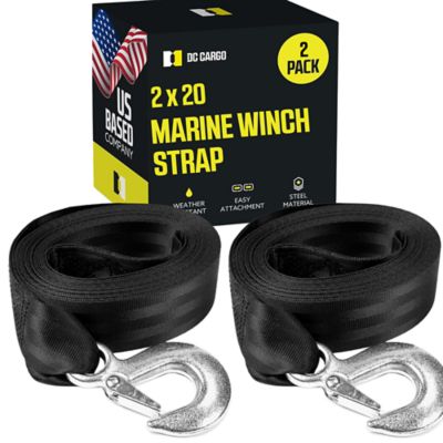 DC Cargo 2 in. x 20 ft. 1,000 lb. Capacity Boat Winch Straps with Snap Hook, 2-Pack