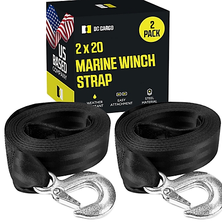 DC Cargo Boat Winch Strap with Snap Hook, 2-Pack