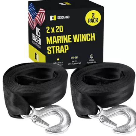 DC Cargo 2 in x 20 ft 1 000 lb Capacity Boat Winch Straps with Carabiner 2 Pack Tie Down Anchors