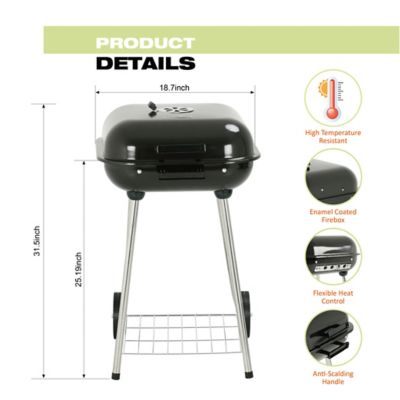 Image showing  Square Barrel Charcoal Grill, 273 sq. in., Black