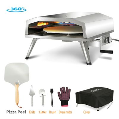 BIG HORN 16 in. Propane Pizza Oven with Rotating Pizza Stone, Stainless Steel, SRPG22008