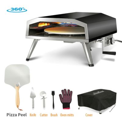 BIG HORN 16 in. Propane Pizza Oven with Rotating Pizza Stone, Black, SRPG22008B